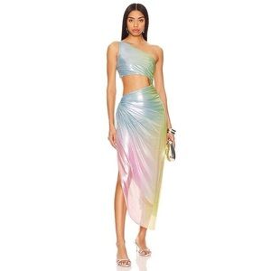 Baobab Zadeh Dress Opalo Blue Glitter One Sheen Side Cutout Asymmetrical Sz S